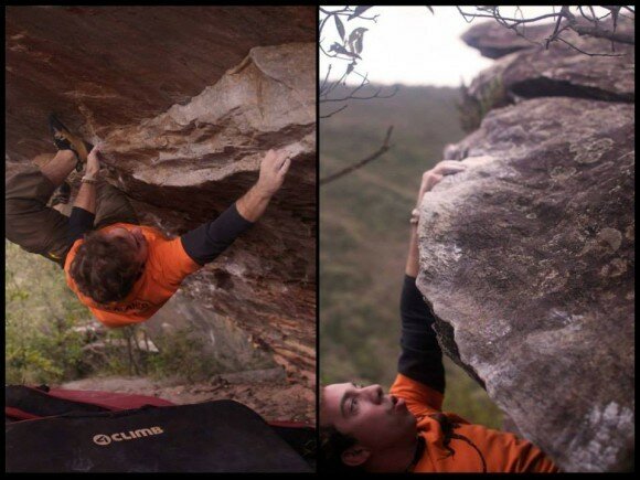 Eric na cadena do boulder Embalados pelo Vovô V6 em Ouro Preto
